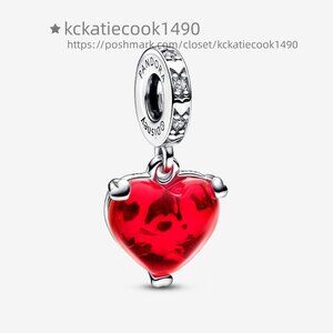 Pandora Disney Mickey & Minnie Mouse Kiss Red Murano Glass Dangle Charm